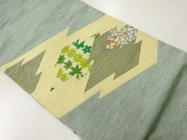 アンティーク　手織り紬　切りばめ　松皮菱模様名古屋帯